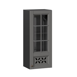 Кухонный шкаф Амели-3 400 высокий со стеклом ЛД 299.420.000.042, Черный/Оникс серый в Мурманске