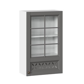 Кухонный шкаф Амели-3 600 высокий со стеклом ЛД 299.450.000.046, Белый/Оникс серый в Мурманске