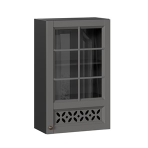 Кухонный шкаф Амели-3 600 высокий со стеклом ЛД 299.450.000.048, Черный/Оникс серый в Мурманске