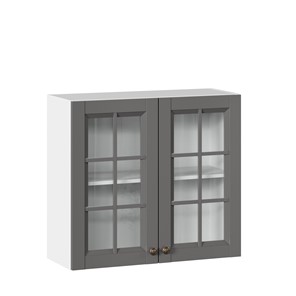 Кухонный шкаф Амели-3 800 со стеклом ЛД 299.360.000.034, Белый/Оникс серый в Мурманске