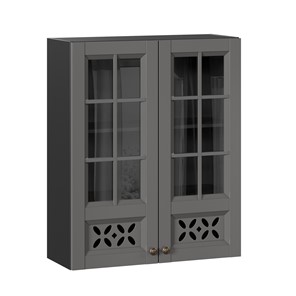 Шкаф кухонный Амели-3 800 высокий со стеклом ЛД 299.460.000.052, Черный/Оникс серый в Мурманске