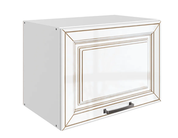 Шкаф на кухню Атланта L500 Н360 (1 дв. гл.) эмаль (белый/белый глянец патина золото) в Мурманске