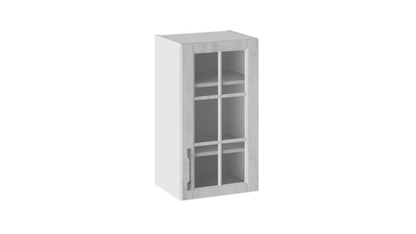 Шкаф на кухню Прованс (Белый глянец/Санторини светлый) со стеклом В_72-40_1ДРс в Мурманске - изображение