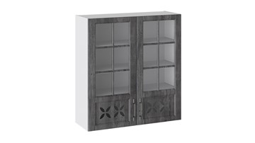 Навесной кухонный шкаф Прованс (Белый глянец/Санторини темный) cо стеклом В_96-90_2ДРДс в Мурманске