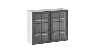 Шкаф на кухню Прованс (Белый глянец/Санторини темный) со стеклом В_72-90_2ДРс в Мурманске