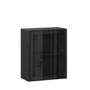 Навесной кухонный шкаф со стеклом 600 Индиго ЛД 298.350.000.063, Чёрный/Чёрный в Мурманске