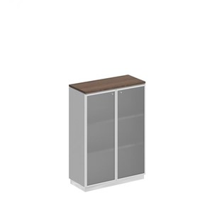 Шкаф для документов средний со стеклянными дверьми в рамке Bravo, дуб гладстоун/белый премиум (90х40х124,6) в Мурманске