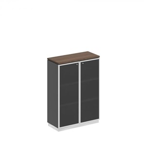 Шкаф для документов средний со стеклянными дверьми в рамке Bravo, дуб гладстоун/антрацит премиум (90х40х124,6) в Мурманске