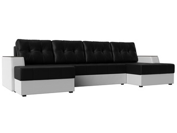 Большой П-образный диван Эмир, Черный/Белый (Экокожа) боннель в Мурманске