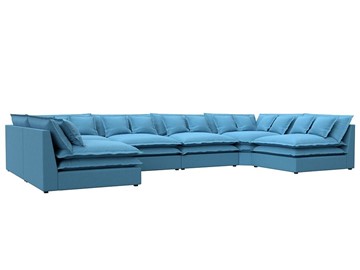 Большой П-образный диван Лига-040, Амур голубой (рогожка) в Мурманске