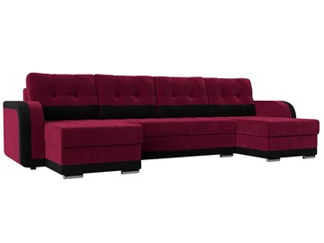 Большой П-образный диван Марсель, Бордовый\Черный (Микровельвет) в Мурманске