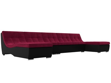 П-образный диван Монреаль, Бордовый\Черный (Микровельвет\Экокожа) в Мурманске