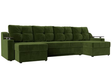 Большой П-образный диван Сенатор, Зеленый (Микровельвет) боннель в Мурманске