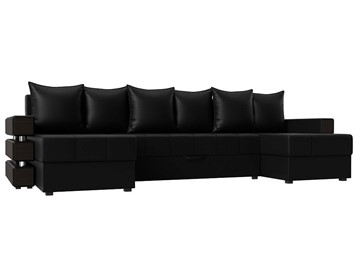 Большой П-образный диван Венеция боннель, Черный (Экокожа) в Мурманске