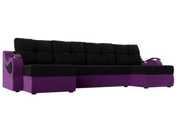 П-образный диван Меркурий П, Черный/фиолетовый (вельвет) в Мурманске