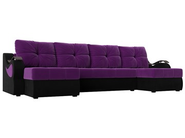П-образный диван Меркурий П, Фиолетовый/черный (вельвет) в Мурманске