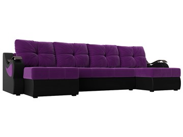 П-образный диван Меркурий П, Фиолетовый/черный (вельвет/экокожа) в Мурманске