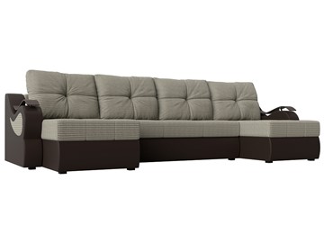 П-образный диван Меркурий П, Корфу 02 (рогожка)/коричневый (экокожа) в Мурманске