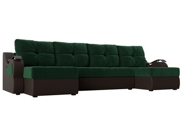 П-образный диван Меркурий П, Зеленый\Коричневый (Велюр\Экокожа) в Мурманске