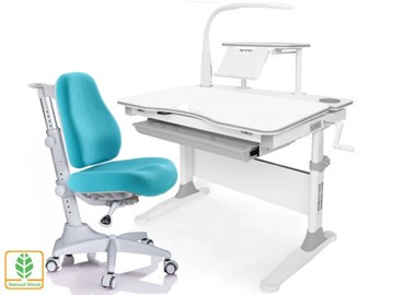 Растущая парта + стул Mealux EVO Evo-30 G (арт. Evo-30 G + Y-528 KBL)/(стол+полка+кресло+чехол+лампа)/белая столешница (дерево), цвет пластика серый в Мурманске