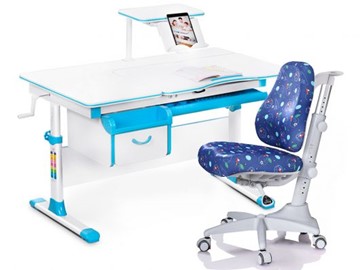 Комплект растущая парта + стул Mealux Mealux EVO Evo-40 BL (арт. Evo-40 BL + Y-528 F) / (стол+полка+кресло) / белая столешница / цвет пластика голубой в Мурманске