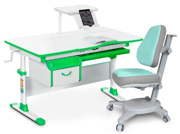 Комплект растущая парта + стул Mealux EVO Evo-40 Z (арт. Evo-40 Z + Y-110 TG) / (стол+полка+кресло) / белый, зеленый, серый в Мурманске