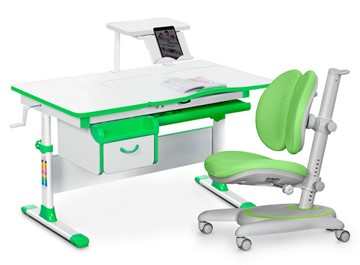Комплект растущая парта + стул Mealux EVO Evo-40 Z (арт. Evo-40 Z + Y-115 KZ) / (стол+полка+кресло+чехол), белый, зеленый в Мурманске