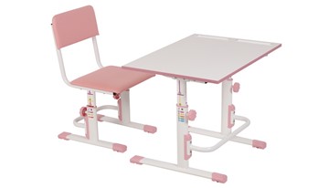 Растущий комплект мебели POLINI Kids Растущая парта-трансформер М1 и стул регулируемый L Белый-розовый в Мурманске