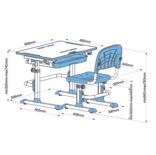 Парта растущая + стул Karo Blue в Мурманске - изображение 4