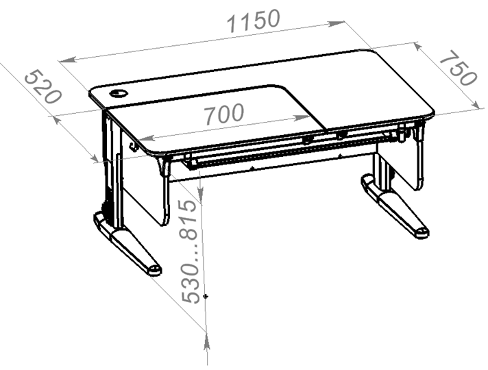 Растущий стол L/70-45 (СУТ 62) с лотком и навесной тумбой, белый/белый/лайм в Мурманске - изображение 1